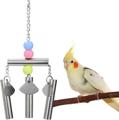 Bird Stainless Steel Bells String, Parrot Hanging Chew Toy for Parakeet, Cockatiel, Cockatoo (Silver)