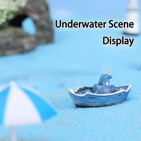 YUANGUNGUN 6-Piece Set 2.5" Mini Fishing Boats - Mediterranean Style Decor for Aquariums, Dioramas & Fairy Gardens