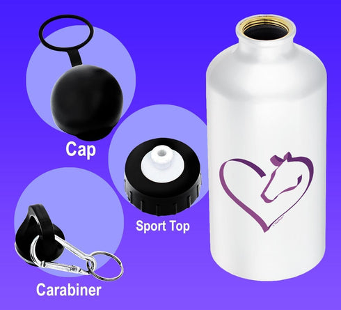 Horse Lovers Gifts Aluminum Water Bottle with Cap & Sport Top, White - Equestrian Horse Heart Gifts