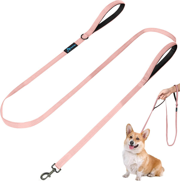 6 ft Dog Leash for Small to Medium Dogs with 3 Reflective Stitching and 2 Traffic Padded Handles (Pink 1 Pack)