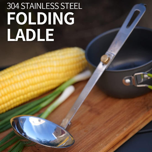 Portable Stainless Steel Camping Tableware Folding Spoon Soup Ladle