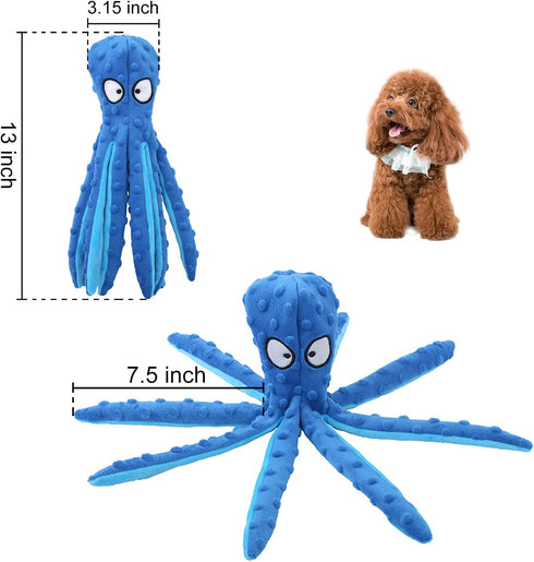 WishLotus Octopus Dog Squeaky Toy - No Stuffing, Plush, Crinkle Paper in Legs, Corduroy Interactive Play & Teething Toy