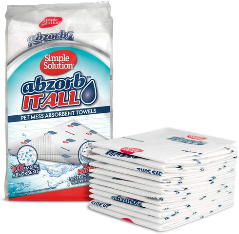Simple Solution Abzorbitall Pet Mess Absorbent Towels - 30 Towels, Multi-Surface Urine & Dog Poop Cleaning Sheets