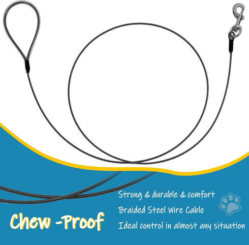 Chew Proof 6FT Dog Leash, Heavy Duty Metal Cable Lead Made of Coated Wire Rope for Large Dogs and Puppies