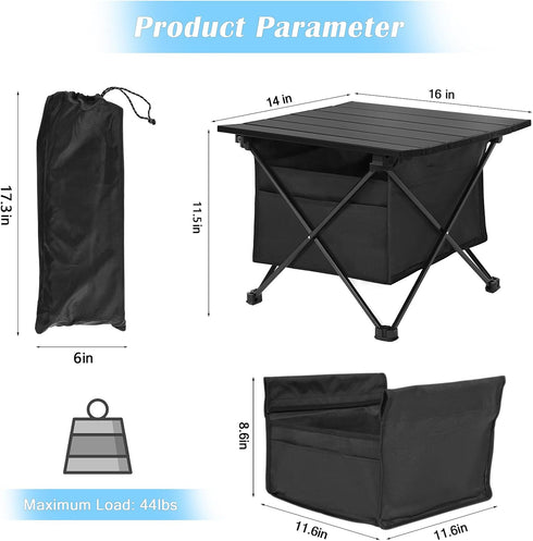 Foldable Small Folding Table, Portable with High-Capacity Storage for Outdoor Camping, BBQ, Picnics, Cooking