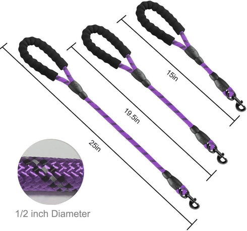 Short Dog Leash, 3 Sizes Nylon Short Traffic Leash with Padded Handle, Highly Reflective for Small Medium Large Dogs