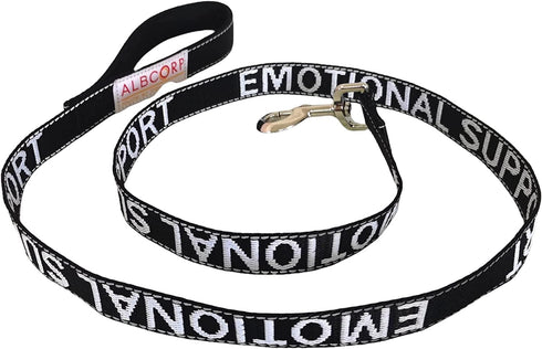 Albcorp Emotional Support Dog Leash, Embroidered with Padded Neoprene Handle, 4 Feet for Harnesses, Vests or Collars