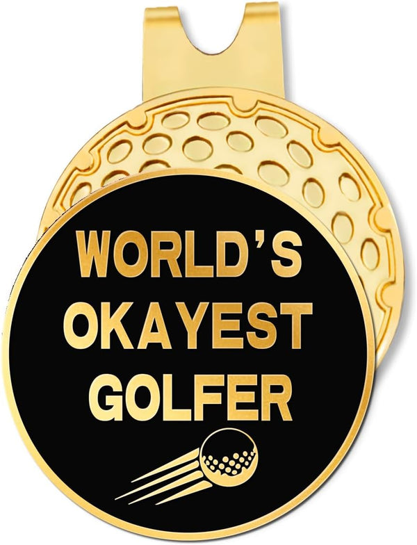 Hafhue World's Okayest Golfer Black Gold Golf Ball Marker with Hat Clip, Funny Gifts for Women Men Dad
