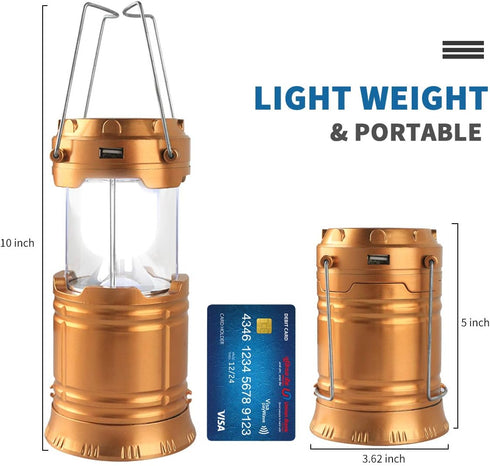 LED Camping Lantern, Solar and Rechargeable, Collapsible Portable Light for Daily Use and Emergencies