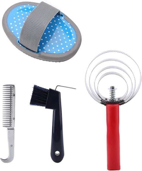 Occupiedpet 10Pcs Set Horse Grooming Kit, Complete Equine Care Tool with Wood and Silicone Brushes, Hoof Pick and Curry