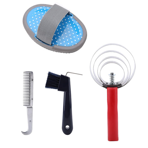 Set, 10 Set Horse Cleaning Tool Piece Horse Grooming Kit Assorted Hair and Curry Brushes, Hoof Pick, Sweat Scraper