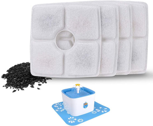 DEWEL 4 Packs Cat Fountain Filter - Flower Pet Fountain Replacement Filters with Activated Carbon
