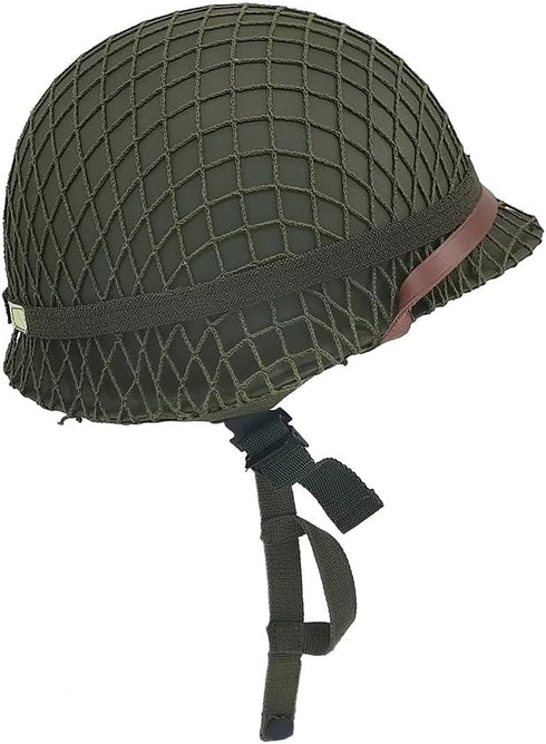 WW2 US Army M1 Helmet - Metal Steel Shell Replica with Net/Canvas Chin Strap/Cat Eye Band