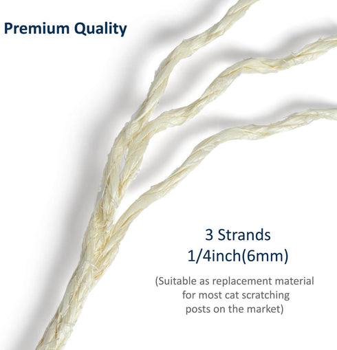Cat Natural Sisal Rope for Scratching Post, Hemp Rope for Repairing or DIY Scratcher, White, 180FT