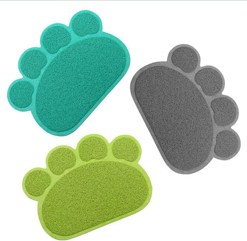 PVC Pet Dog Cat Puppy Dish Bowl, Grey Small, Non-Slip Feeding Mat, Paw Shape