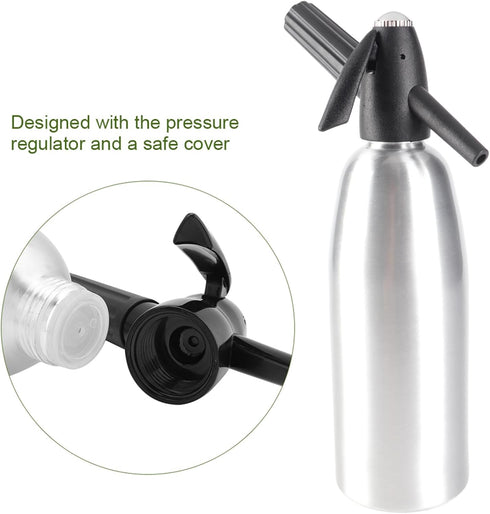 Denash 1L Soda Siphon Bottle,Portable Retro Alloy Soda Siphon, Carbonated Seltzer Water Maker with Pressure Regulator