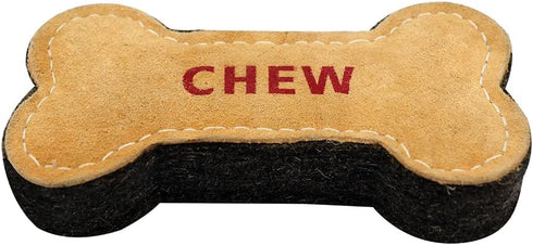 Natural Suede Leather Chew Toy for Adult Dogs and Puppies, Tough Durable Fun Chewing Interactive Pet Toy (Bone Shape)