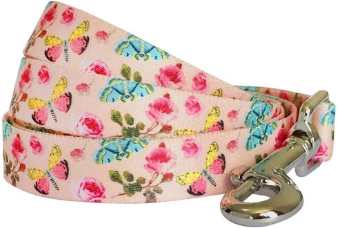 Blueberry Pet 9 Patterns Durable Spring Scent Inspired Rose and Butterfly Print Dog Leash 4 ft x 1", Large, Pastel Pink