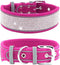 Dazzling Rhinestone Dog Collar, Soft Suede Reflective Crystal Diamond Collar for Medium & Large Dogs (Hot Pink,