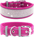 Dazzling Rhinestone Dog Collar, Soft Suede Reflective Crystal Diamond Collar for Medium & Large Dogs (Hot Pink,