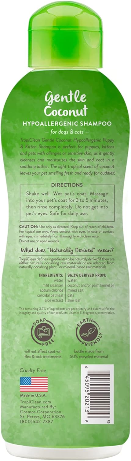 20oz TropiClean Gentle Puppy Shampoo, Dog Shampoo for Allergies & Sensitive Skin, Made in USA, Gentle Coconut Scent