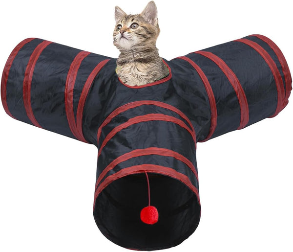 Bigladious 3 Way Cat Tunnel Collapsible Fun Pet Play Tube Toys for Cats,