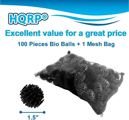 HQRP 100 pcs Bio Balls Filter Media 1.5 Inch - Large Bio Ball for Aquarium, Pond, Waterfall, Fountain Filter Media in Mesh Bag with Zipper