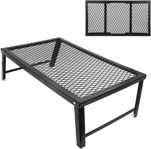 Portable Outdoor Folding Table, Camping Table with Aluminum Top & Mesh Layer, Light Metal Grill for BBQ