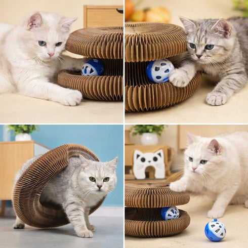 ORVIXA Kitty Kurlz Cat Toy - Accordion Cat Scratcher Toy with Bell Ball Foldable Cardboard Scratching Pad for Indoor