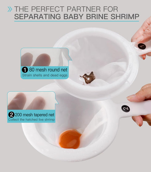 Aquarium Baby Brine Shrimp Sieve Kit - 80 Mesh & 200 Mesh Eggshell Separator for Brine Shrimp Hatchery