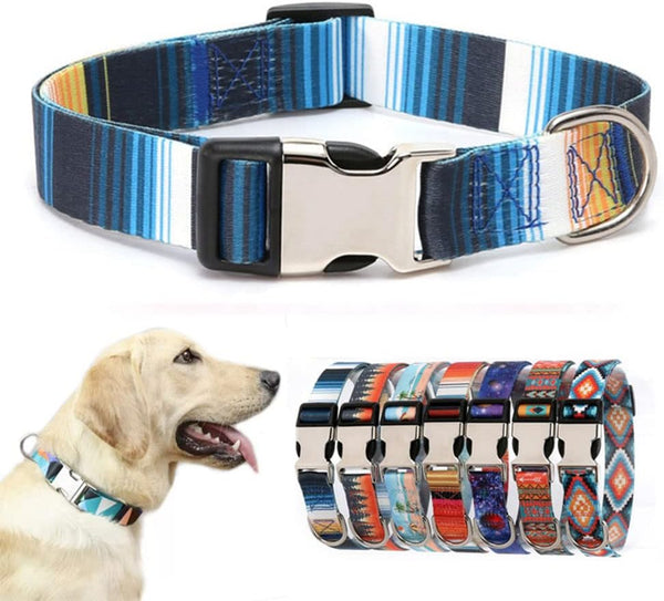 Soft Durable Dog Collar with Metal Buckle, Quick Release Adjustable for Small Medium Large Dogs and Kittens (Blue XL)
