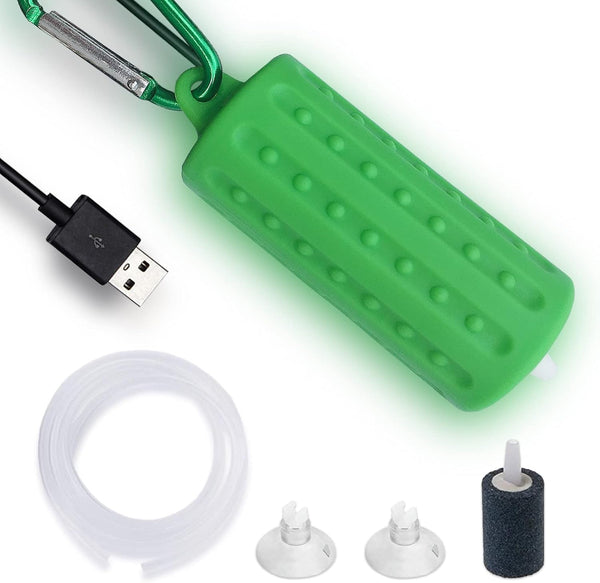 Aquarium USB Air Pump, Ultra Quiet Nano Air Pump for Fish Tank with Hanging Buckle (Green)