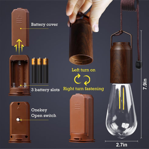 2 Pack Bulb,Portable Backpacking Battery Operated Hanging Tent Light Outdoor Vintage LED Camping Light,Hurricane