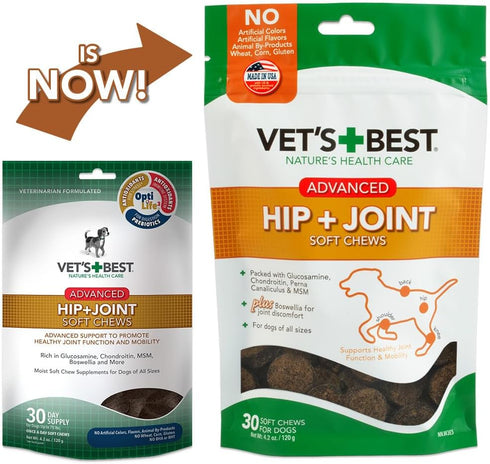 Vet's Best Hip & Joint Soft Chew Dog Supplements - Glucosamine & Chondroitin for Joint Health - 30 Day Supply