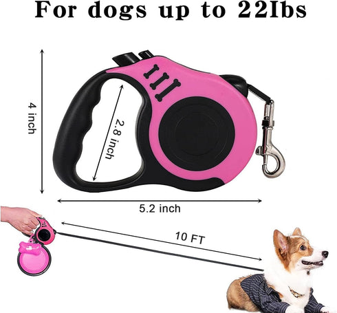 Heavy Duty Retractable Dog Leash, 10FT for Small Dog or Cat up to 26 lbs, 360° Tangle-Free Strong Nylon Tape, Anti-Slip