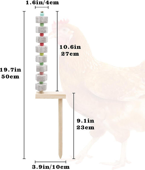 Oooct 2 Pack Chicken Chewing Toy, Chick Beak Grinding Calcium Stone with Wood Stake, Chicken Cage Accessories, Cage