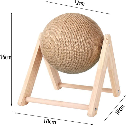 HomeSoGood Cat Scratcher Toy Cat Scratching Ball Toy Natural Solid Wood Sisal Scratching Ball Spinning Cat Ball Toy