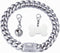 Silver Dog Chain Collar Cuban Link with Cubic Zirconia Buckle, ID Tag and Bell (15mm/19mm, 10-26inch)