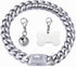 Silver Dog Chain Collar Cuban Link with Cubic Zirconia Buckle, ID Tag and Bell (15mm/19mm, 10-26inch)