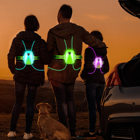 LED Reflective Running Vest Lights, USB Rechargeable Safety Night Lights for Men/Women, Three Light Modes with 7 Colors