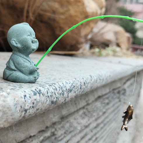 Mini Fisherman Statue Small Fishing Boy Figurine for Fairy Garden Aquarium Pond Bonsai Fish Tank Accessories Decoration, A