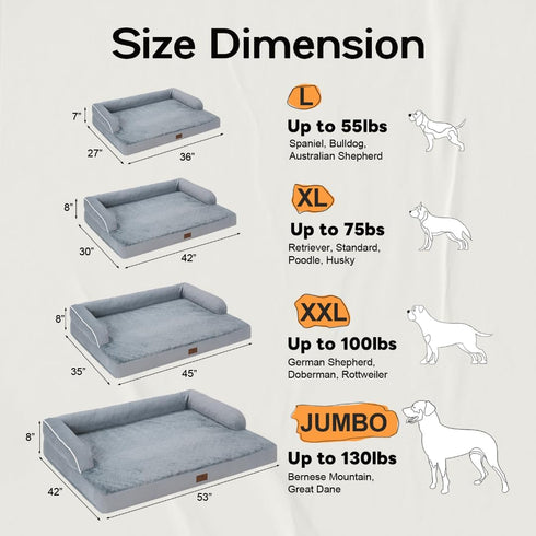 Large Orthopedic Dog Bed, Washable Memory Foam Couch Sofa for Medium XL XLarge Big Dogs with Removable Cover