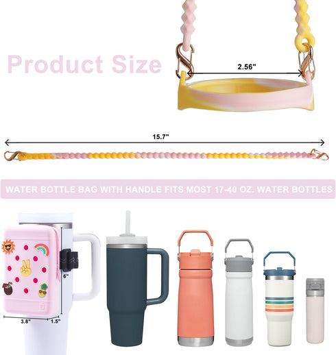 Water Bottle Pouch with Charm and Handle, Silicone Carrier Bag with Strap for Stanley Quencher Adventure
