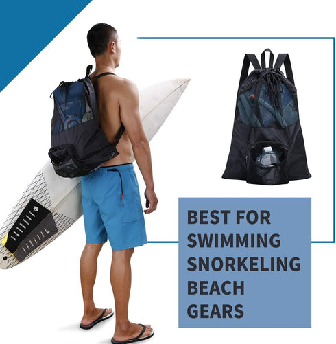 Packable Mesh Swim Bag, Lightweight Drawstring Backpack with 35L Capacity & Vented Design for Swimming Gear