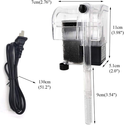 Fish Tank Small Filter, Hang on Filter for 1 to 8 Gallons, Small Submersible Hanging Aquarium Filter