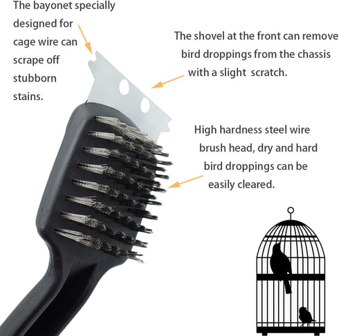 Stainless Steel Bird Droppings Cleaning Brush with Scraper, Birdcage Accessory for Parrot Pet Cage