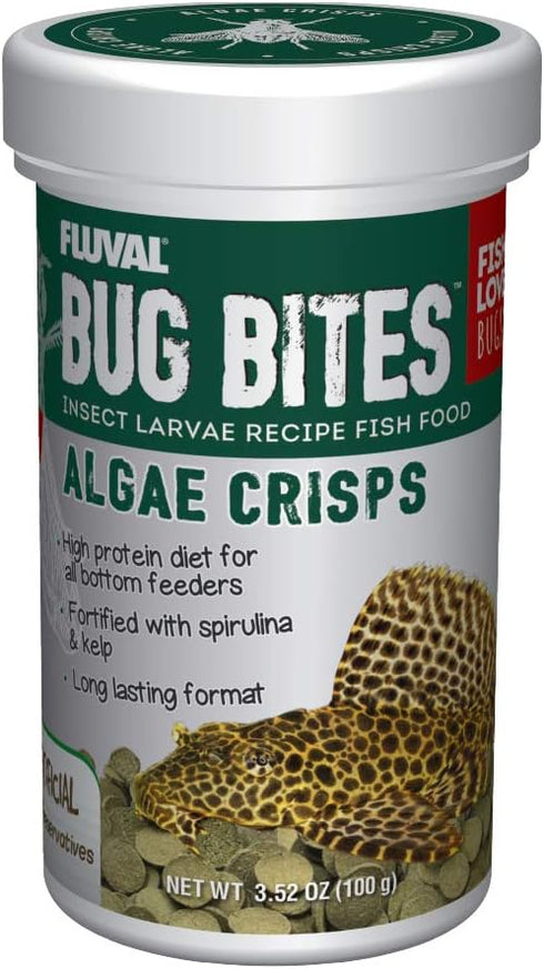 Fluval Bug Bites Algae Crisps for Bottom Feeders, Fish Food for Small to Medium Sized Fish, 3.53 oz.