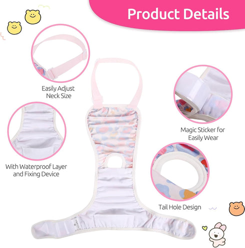 2 Pcs Dog Diaper Suspenders Female, Washable Dog Panties for Dogs in Heat with Cute Leopard Print, Escape Proof Dog