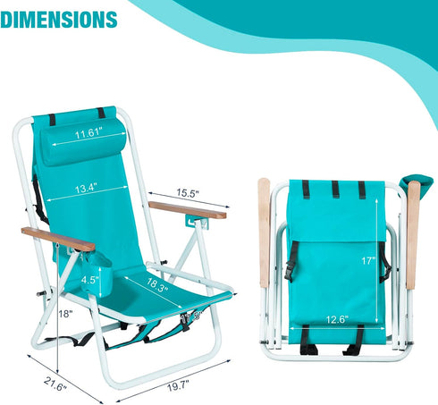 Volowoo Backpack Chair,4 Backpack Beach Chairs for Adults,Folding Beach Chair, Folding Heavy Duty Camping Position