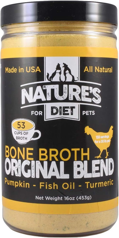 Nature's Diet Pet Bone Broth Protein Powder, Pumpkin, Fish Oil and Turmeric, Chicken, 16 oz = 159 Servings